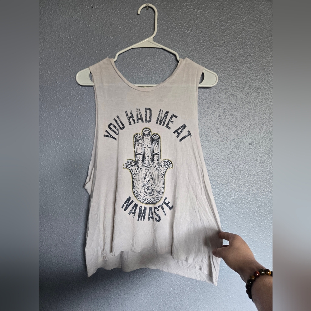 White Tank Top with Namaste Print